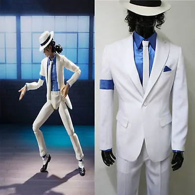 Michael Jackson Smooth Criminal White Suit Uniform Cosplay Concert Costume Men • £71.99