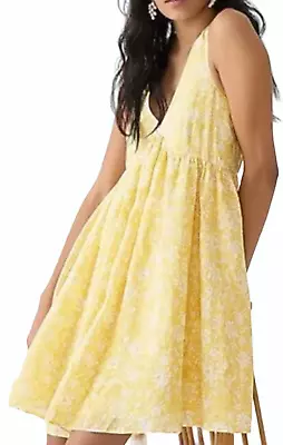 New J.crew Yellow Tossed Floral Swingy V-neck Mini Dress Size Medium Bi662 • $38.99