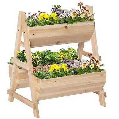 Outsunny Raised Garden Bed Wood Planter Box With Stand For Vegetables Flowers • £59.99