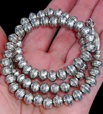 Navajo Pearl STAMPED STAR NECKLACE 8MM BENCH BEAD Vintage Squash STERLING~ 20  • $81