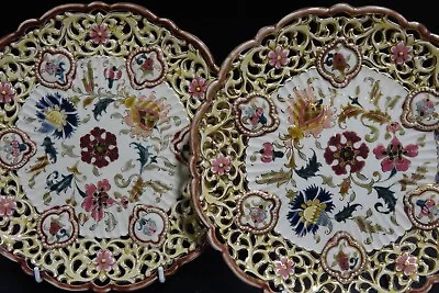 PAIR OF VERY BEAUTIFUL ZSOLNAY PECS PLATES HUNGARIAN POTTERY 1880s RARE L@@K • £31