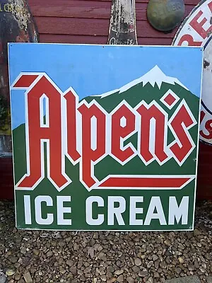 Vintage ALPEN'S ICE CREAM Greenbrier TN Tennessee Masonite 48” X 48” Dairy Sign • $250