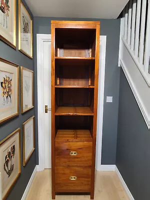Vintage Tall Free Standing Teak Bookcase Storage Shelving Unit With Two Drawers • £185