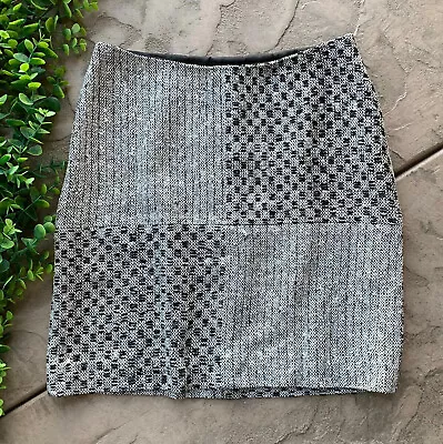 Leona Lauren Leonard Metallic Tweed Silk Blend Checkered Skirt Silver Black Sz 0 • $22.99