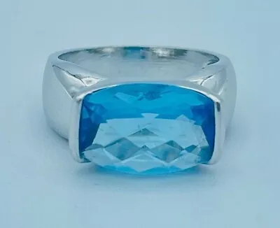 Blue Topaz Faceted Cubic Zirconia Ring Silver Metal Tension Setting Size 7 • $12