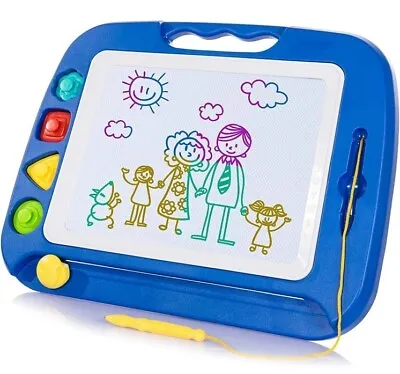 Large Magnetic Drawing Board 4 Colors 42x33cm Doodle Pad With 4 Stamps 36 Month+ • £17