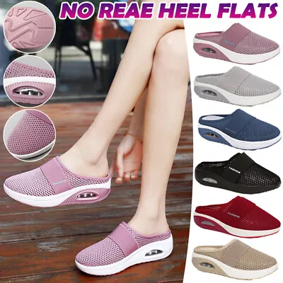 Womens Air Walking Shoes Slip-On Orthopedic Diabetic Mesh Flatform Wedge Shoes • £9.48