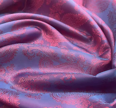 Paisley Jacquard Fabric - Blue & Red Two Tone Lining Craft Fabric Material Metre • £3.99