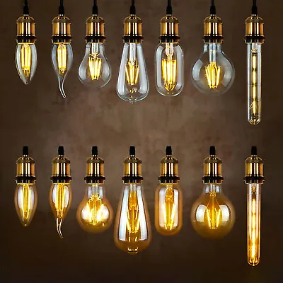LED Filament Light Bulbs Dimmable Clear Amber Glass B15 B22 E14 E27 Edison Screw • £3.90