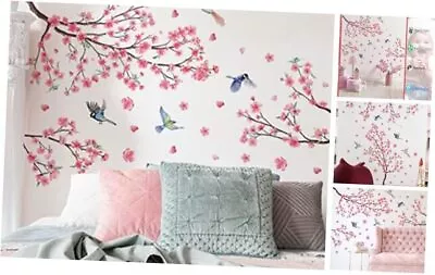 Cherry Blossom Flower Vine Wall Decals Pink Floral Tree Branch Birds Wall  • $19.60