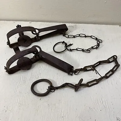 (2) Vintage Cast Iron Spring Animal Traps - Victor /Unknown Brand - Rustic Decor • $39.99