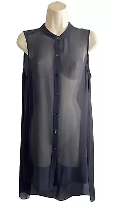 Eileen Fisher Silk Crepe Sheer Sleeveless Asymmetric Hem Long Blouse Size M • $29.98