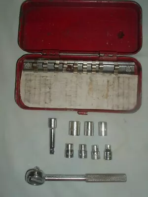 VINTAGE CRAFTSMAN TOOLS RED METAL BOX  With UNBRANDED 1/4  DR 6 PT SOCKET SET • $19.95