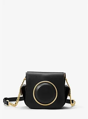 MICHAEL KORS Quince Medium Black 100% Leather Gold Camera Bag With Dust Bag • $48