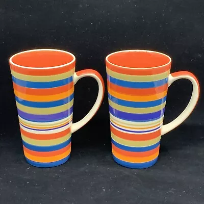 Whittard Of Chelsea Pair Of Multi Colour Striped Ceramic Tall Mug Latte • £19.99