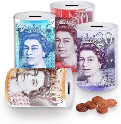 Money Box Pound Note Money Coin Jar Novelty Savings Tin Holds Money Bank Tin UK • £11.99