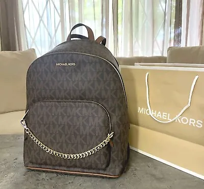 $328 Michael Kors Jet Set MD Chain Backpack Handbag Brown Designer MK Bag • $15.50