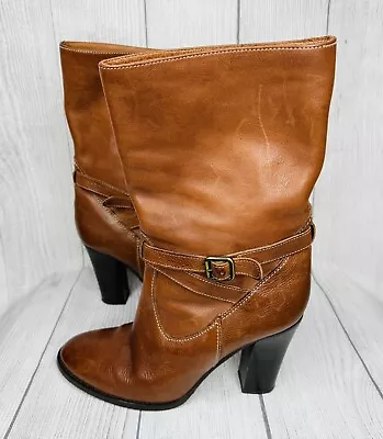 J. Crew Vachetta High-Heel Mid Style Womens 9 Brown Leather Boots 86194 Italy • $39.44