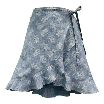 $24.88 • Buy J.Crew Mercantile Womens Ruffle Tie Waist Chambray Wrap Skirt Blue Floral Mini S