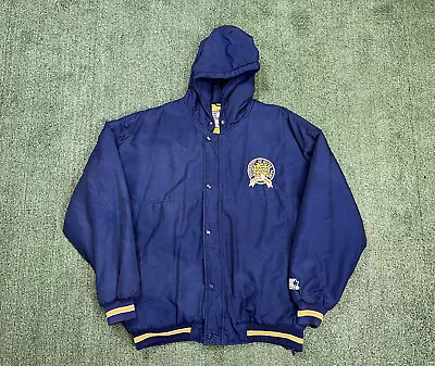 Vintage Starter Notre Dame Puffer Jacket Size Large Fighting Irish Navy Gold VTG • $75