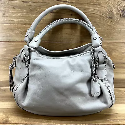 Cole Haan Satchel Gray Leather Small Zip Whipstitch Tassel Bag • $39.88