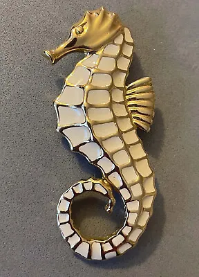 Vintage TRIFARI TM Beige Enamel Gold Tone Seahorse Sea Horse Ocean Pin Brooch • $35