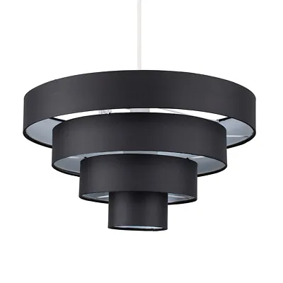 Modern 4 Tier Ceiling Light Shade Easy Fit Fabric Lampshade Pendant LED Lighting • £13.59