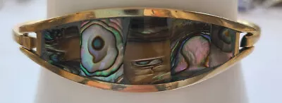 Unusual Vintage Alpaca Mexico Vermeil Hinge Style Small Abalone Shell Bracelet • $16