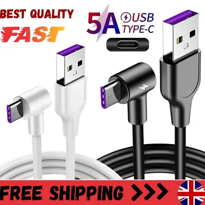 Fast Charging Charger Cable 5A Type C To USB Charger 3.1 90 Degree Right Angle • £2.99