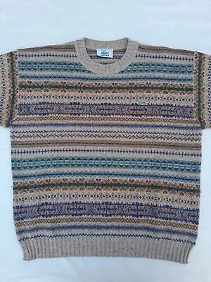 Lacoste Vintage Fair Isle Sweater Men's Extra Large Brown 80s Made In Spain • $29.95