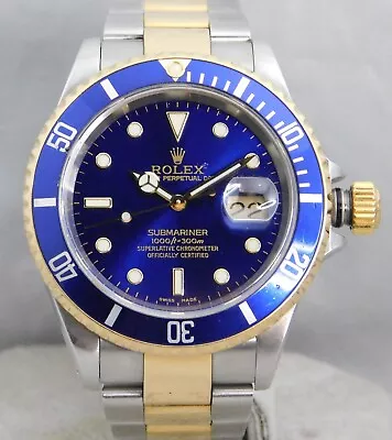 Rolex Submariner Bluesy 16613 Vintage 2000 18k Solid Gold/SS Mens Watch....40mm • $8100