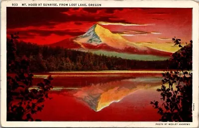 Lost Lake OR Mt Hood Sunrise Reflection Wesley Andrews C1930s Postcard DQ4 • $6.39