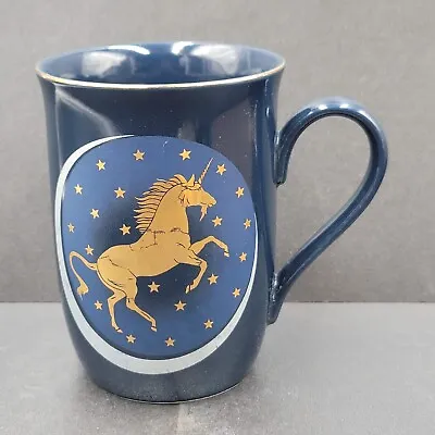 Vintage Otagiri Unicorn Stars Coffee Mug Navy Blue Gold Metallic Tea Cup • $18