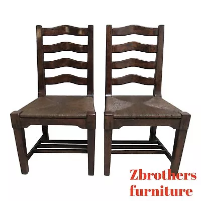 Pair Custom British Colonial Rush Seat Dining Room Desk Side Chairs A • $602.10