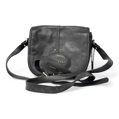 Vintage LONGCHAMP Black Genuine Leather Handbag Crossbody Shoulder Bag S77 • £12.50