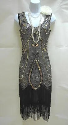 1920 Style Gatsby Vintage Charleston Sequin Beaded Flapper Dress Size 10 • £34.99