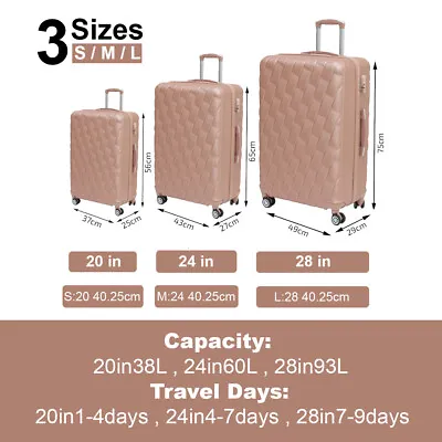 20/24/28  Small Large Suitcase Hard Shell Travel Trolley Hand Luggage Rose Gold • £37.99