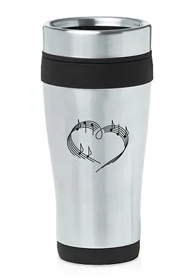 Stainless Steel Insulated 16oz Travel Mug Coffee Cup Heart Love Music Notes • $14.99