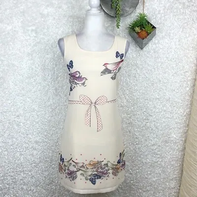 Yumi Floral Butterfly Bird Ribbon Bow Print Sleeveless Chiffon Dress Size L • £19.38