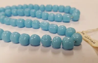 50 VINTAGE JAPAN CHERRY BRAND GLASS LIGHT BLUE TURQUOISE 8mm BAROQUE BEADS 4639T • $4.49