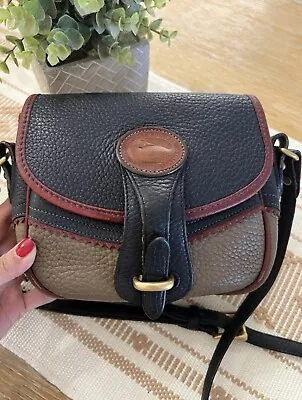 Rare Vintage Dooney & Bourke Teton Saddle Bag In Navy And Tan With Red Trim • $65.50