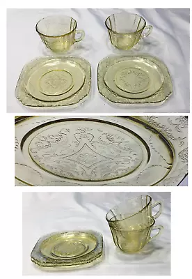 VINTAGE Federal Glass Dinnerware MADRID Yellow Amber 4-Pc Set 1932-1939 • $28.88