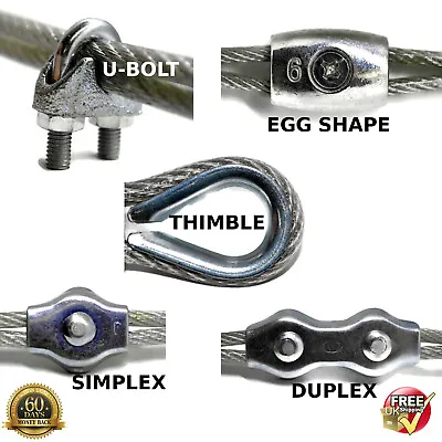 Simplex Duplex Egg Shape U Bolt Thimble Steel Wire Grips Clamp Clips Rope Cable • £2.69