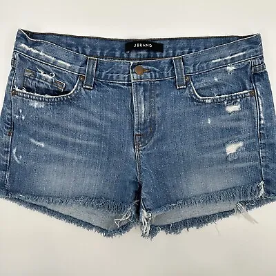 J Brand Libra Blue Denim Cut Off Raw Fringe Hem Shorts Size 28 • $24.99