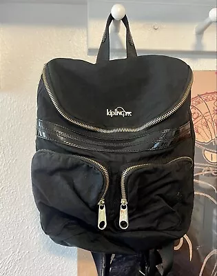 £68.14 • Buy Kipling Backpack Black Multiple Zip Pockets Gold Hardware Patent Accents Medium