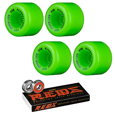 Powell Peralta Skateboard Wheels Rat Bones Green 60mm With Bones Reds Bearings • $52.95