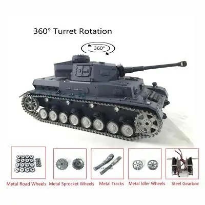 Heng Long 1/16 Customized Panzer IV F2 3859 RC Tank 360°Turret Metal Wheels 7.0 • $405.07