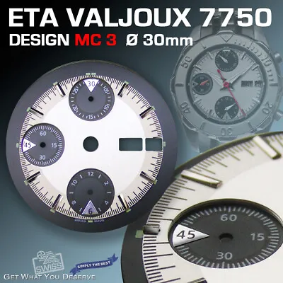 DIAL FOR MOVEMENT ETA VALJOUX 7750 MC 3 3-D SILVER-BLACK SUPER LUM. Ø 30 Mm • $39