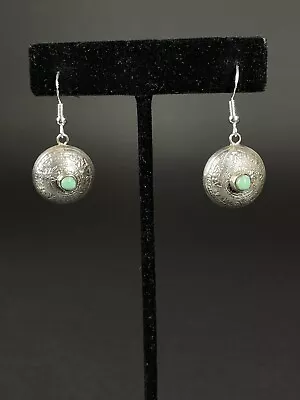 Vintage Mexican Sterling Mayan Calendar Globes With Turquoise Earrings  • $49.99
