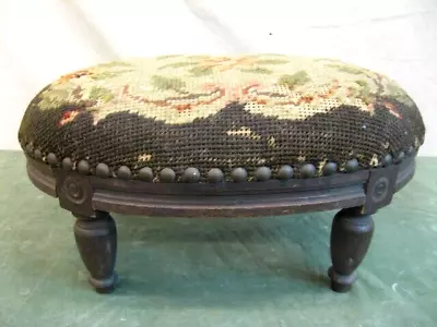 Cute Little Vintage Victorian Ottoman Footstool Oval Embroidered Needlepoint • $69